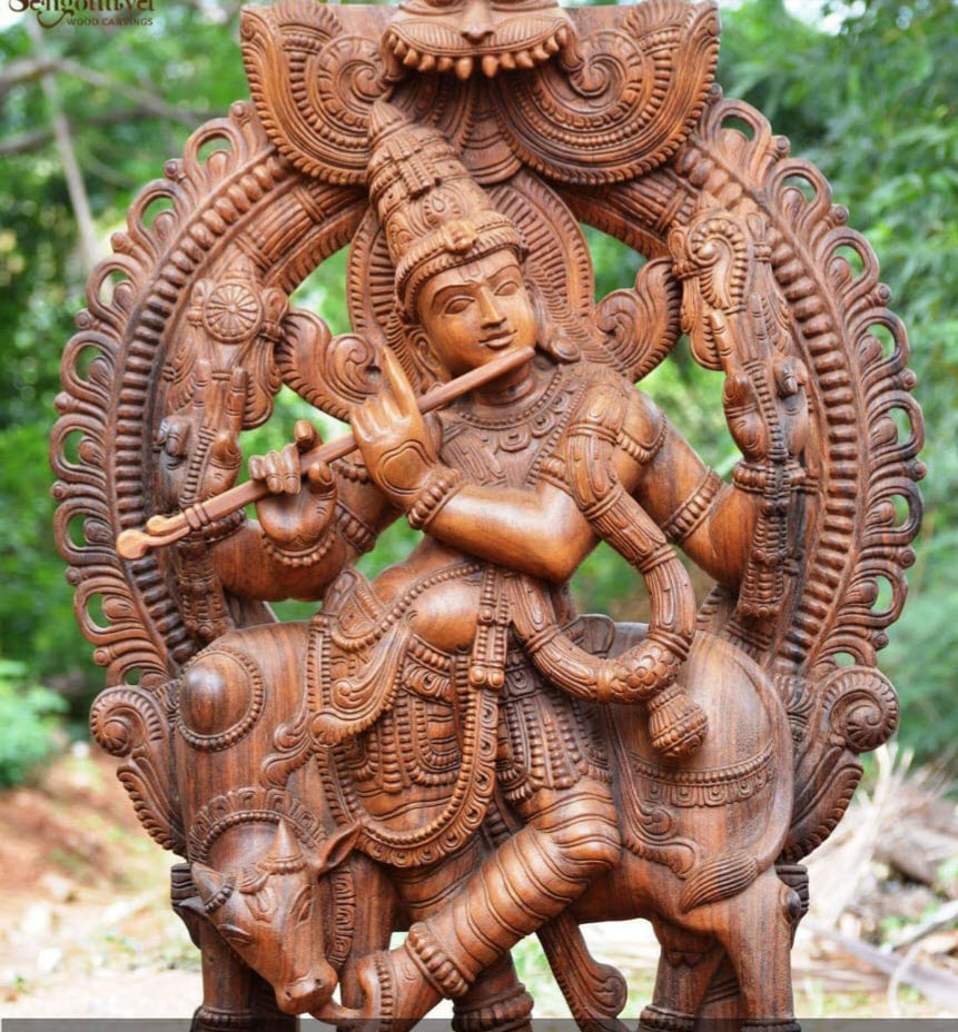 Buy Wooden Sculptures & Carvings of Krishna at Templearchitecture.com.