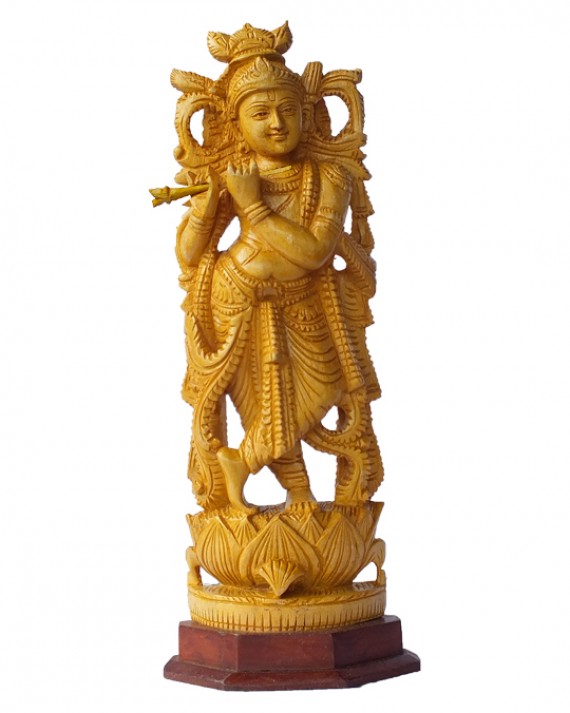 Wooden Lord Krishna Idol