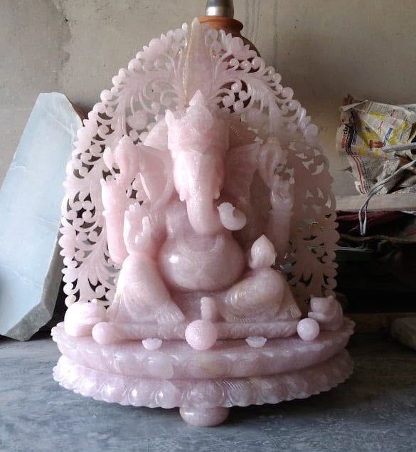 Precious Rose Quartz Ganesha Idols