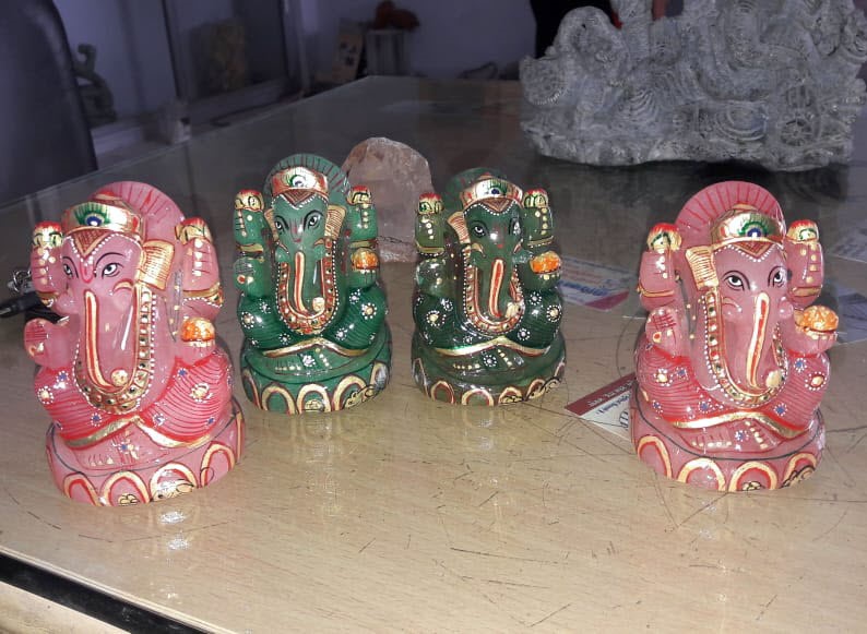 Precious Colored Quartz Ganesha Statue
