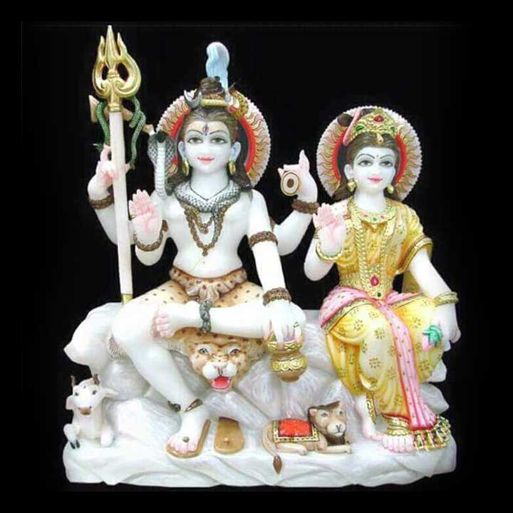 Marble Lord Shiv-Parvati Murti Statue